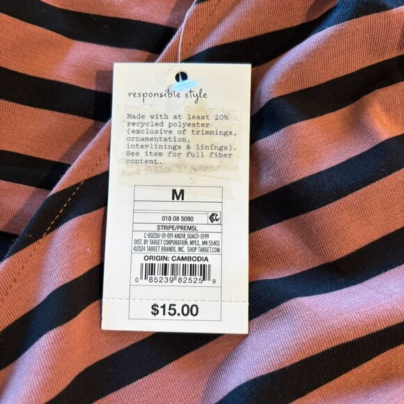 NWT A New Day One Shoulder Shirt Side Ruching Brown Black Stripe M Medium - Picture 4 of 6